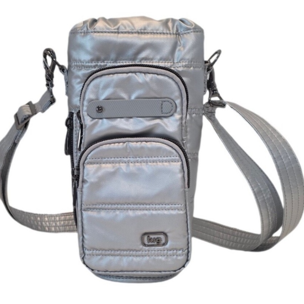 LUG Huggie Wide Crossbody Water Bottle Holder with Charm Bar Metallic Silver - Picture 2 of 5